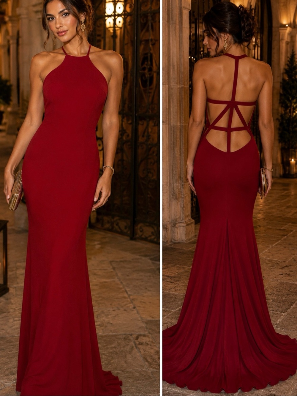 Vintage JVN by Jovani Red Strappy Back Mermaid Formal Prom Evening Gown Sz 4 🧡🍄